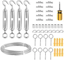 Vielinis trosas 2 mm rinkinys, M5 trosų įtempiklis nerūdijantis plienas, 20 m Pvc dengtas plieno kabelis su kilpomis, universalus vielinis trosas skalbinių virvei, užuolaidų virvė