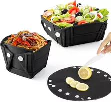 Sulankstomas Kempingo Dubuo, 3-in-1 Silikoninis Sulankstomas Dubuo, Kempingo Dubuo, Lėkštė, Nešiojami Maisto Laikymo Indeliai, Salotų Dubuo Lauko Kempingui, Iškyloms, Žygiams, Laikymo Dėžės, Juodas