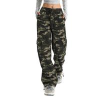 Street Cargo Pants with Large Pockets, Print, Loose Straight Leg, Floor-Length Casual Trousers S black