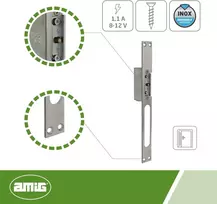 Amig - Elektrinis durų atidarytuvas | Mod.40 | 250 x 25 x 3 mm | Srovė: 1.1 A | Su rite 8-12v Ac | Spyna portalams, parduotuvėms ar biurams