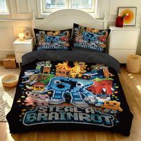 3PCS Duvet Cover Set SIX SEVEN 67 Brainrot Cartoon Graffiti Print Bedding Kids Boys Soft Microfiber Quilt Cover Pillowcases 264x229