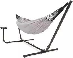 Vita5 medvilninis lauko dvivietis hamakas su rėmu - su puodelio ir knygos laikikliu - iki 2 žmonių/205 kg - 210 x 140 cm - su nešiojimo krepšiu