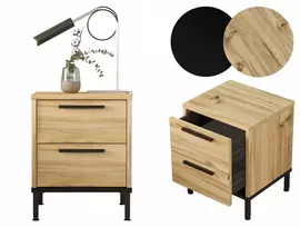 Loft stiliaus naktinis staliukas Luvio ąžuolas, naktinė spintelė, komoda su 2 stalčiais, 40 cm, Loft