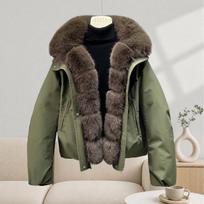 Coffee color light luxury short big fur collar pie overcome women's thickened warm cotton-padded clothes, small women's coats, one piece of goods M