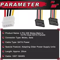 Mkbklljy 8 vnt. 4 kontaktų Molex į Dual Sata maitinimo Y kabelio adapteris 4 kontaktų Ide Molex Male į 15 kontaktų Dual Sata Female maitinimo paskirstymo kabelis (18 cm)