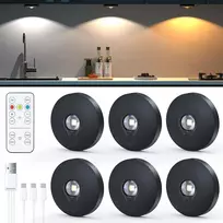 Usb įkraunamas led prožektorius su nuotolinio valdymo pulteliu, belaidis led apšvietimas vitrinoms su laikmačio funkcija, apšvietimas po spintele, spintelių apšvietimas, magnetinis šviestuvas su atminties funkcija (juodas, 6 vnt., 3