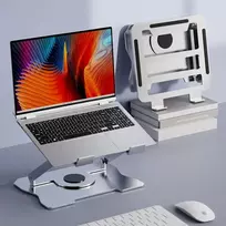 Oenothera laikiklis nešiojamam kompiuteriui, reguliuojamo aukščio stovas nešiojamam kompiuteriui, stovas nešiojamam kompiuteriui su 360° besisukančiu pagrindu, reguliuojamas aukštis