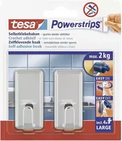 Tesa Uk Powerstrips dideli kabliukai su nuimamomis lipniomis juostelėmis, stačiakampiai - chromo spalvos, 2 kabliukai