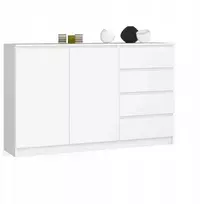 Moderni balta komoda su 4 stalčiais ir 2 durelėmis, 160 cm