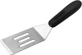 Maža nerūdijančio plieno mentele su plyšiais, metalinė mentele, mentele blynams, virtuvinė mentele žuviai, kiaušiniams, mėsai kepti, grilio priedai