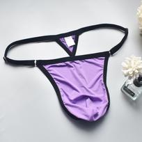 Men's Ice Silk Adjustable Thong - Breathable and Sexy Lingerie T-Back B602 One Size fits 66-110CM waist violetinė