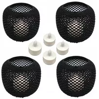 4x Žvakidžių rinkinys apvalus plastikinis žibintas + Led pašildymo žvakė