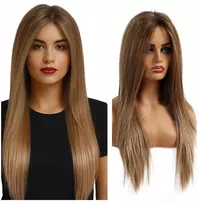 Perukas Lace Front ilgi tiesūs plaukai atrodantys blondinės ir rudos spalvos