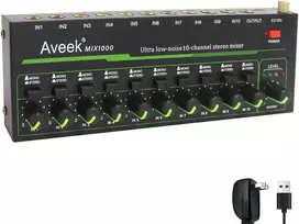 Aveek 10 kanalų mini stereo garso mikšeris, mažo triukšmo, skirtas tiksliam submaišymui, 1/4 colio Trs įvestis/išvestis, idealus Mikrofonams/pc/gitaroms/bosas/scenai