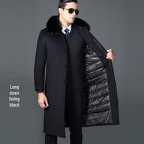 Men's Winter Wool Overcoat with Real Fur Collar and Detachable Liner - Knee-Length Jacket for Middle-Aged and Elderly 170/88A black