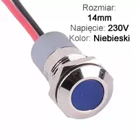Led signalinė prietaisų skydelio lemputė 14mm 230v mėlyna