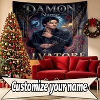 Custom Name Personalized Damon Salvatore Print Tapestry, Wall Art Decor, Bedroom, Dorm, Apartment, LivingRoom, Party Backdrop, Gift for Birthday 130cmx150cm