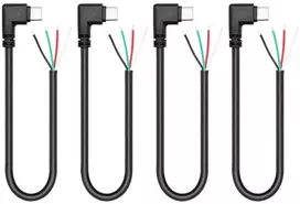 4 x stačiakampis Usb C į 4 kontaktų atvirą laidą 11 colių 90 laipsnių Usb Type C kištukas 4 kontaktų pigtail maitinimo ir duomenų kabelis 22awg 5v/3a, skirtas Usb Type C įrenginio Diy kabeliui