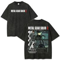 Metal Gear Solid 2 Sons of Liberty MGS2 Solid Snake Vintage Washed T-shirts Men's Women Clothing Fashion Short Sleeve T Shirts 2XL black