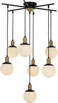 Opviq modernus sietynas su metaliniu korpusu ir stikliniu gaubtu, 110 cm aukščio, 70 cm skersmens, 7 x E27 Max 40 W, juodas, baltas ir bronzinis, Glam & Industrial dizainas