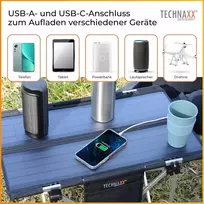 Technaxx sulankstomas saulės energijos stovyklavimo stalas Tx-251 - nešiojamas saulės baterijų įkroviklis su 2 x Usb įkrovimo prievadais ir kompaktišku dizainu - idealus stovyklavimui ir lauke, juodas