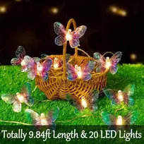 Fielegen 3m 20 led drugelių formos šviestuvų girlianda su baterijomis, šilta balta šviesa, dekoratyvinės drugelių lemputės vidaus miegamajam, vasaros sodui, vestuvių vakarėliui, valentino dienai, kalėdų dekorui