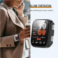 Blueshaweu apsauginis dėklas, suderinamas su amazfit bip 6 išmaniuoju laikrodžiu 46 mm, kietas pc dėklas su stiklo ekrano apsauga, suderinamas su amazfit bip 6 (juodas + juodas)