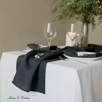 Linen Cotton Lininis ir medvilninis stalo takelis, audinio stalo takelis, stalo dekoracija Hygge 100% linas juodas (40 x 300 cm) ilgas takelis stalui, valgomojo stalui namų virtuvei, vakarienei, vėlyviems pusryčiams, vakarėliui, Kalėdoms