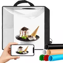 Emart foto dėžė fotografijai, 40 x 40 cm foto studijos šviesos dėžė, nešiojama fotografijos šviesos palapinė, 144 led lemputės ir 6 vandeniui atsparūs pvc fonai produktų fotografijai, smulkūs daiktai