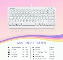Perixx 407 W de, mini klaviatūra – Qwertz klaviatūra – Usb – Piano Baltas