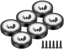 Wukong, 6 neodimio magnetų rinkinys, 16 x 5 mm, juodi, itin stiprūs, 6kg traukos jėga, su skyle ir kapsule, įleidžiamas puodo magnetas su varžtais, skirtas lentai, šaldytuvui, virtuvės darbo vietai