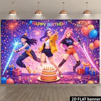 Happy Birthday Party Banner For KPop Demon Hunters Suitable Birthday Parties For Boys And Girls Room Celebration Decorat 380 98×71inch/250*180cm