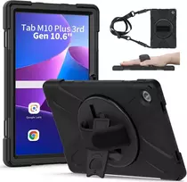Gerutek dėklas, skirtas Lenovo Tab M10 Fhd Plus 3rd Gen 10.6 colių 2022 (tb-125f/tb-128f), smūgiams atsparus tvirtas apsauginis dėklas su pasukamu stovu, rankos dirželiu, peties dirželiu, šarvuotas dėklas, skirtas Lenovo M10 Plus