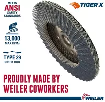 Weiler 51205 Tiger X Ceramic ir Cubic Zirconia lamelinis diskas, aliuminio oksido, kampuotas fenolio pagrindas, 40 grūdėtumas, 11 Unc veržlė (10 vnt.)