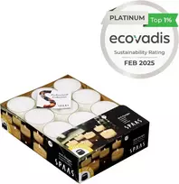 Spaas Maxi bekvapės arbatinės žvakutės skaidriame puodelyje, 24 clearlights, arbatinės žvakutės su skaidriu laikikliu, ± 10 valandų, bekvapės baltos, parafino vaškas, d 57 mm x h 28 mm