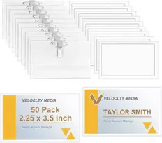 Fushing vardų kortelių laikiklių rinkinys, 50 vnt., 90 x 56 mm vardų kortelės segtukas, pvc skaidrus id kortelės laikiklis su tuščia kortele