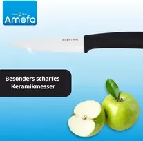 Amefa Auenthal keramikinis peilis, 10 cm ašmenų ilgis, baltas keramikinis ašmuo, itin aštrus, ergonomiška rankena, juodas, su ašmenų apsauga, skutimo peilis, virtuvinis peilis