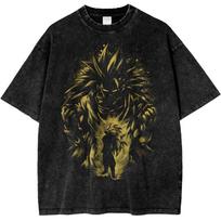 Short Sleeve T-Shirt with Dragon Ball Majin Vegeta Son Goku Silhouette Print, Worn Vintage Style, Loose 991 S black