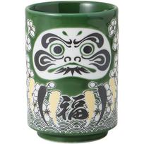 Ale-net Mino Ware Sakura Daruma Green Sushi Teacup Porcelain Mug 270cc Made in Japan Microwave Dishwasher Safe Japanese Tea Cup