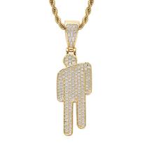 Men's Billie Eilish Style Zircon Tilted Head Pendant Necklace - Trendy European & American Hip Hop Design. beige