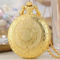 Vintage Shield Pattern Quartz Pocket Watch Arabic Numerals Dial With Chain Watch Fashion Accessory Pendant Pocket Clock Gift beige