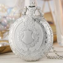 Vintage Shield Pattern Quartz Pocket Watch Arabic Numerals Dial With Chain Watch Fashion Accessory Pendant Pocket Clock Gift white
