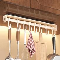 Multi Hooks Under Cabinet Utensil Rack Carbon Steels Sliding Rail Hooks  Dining Room smėlis