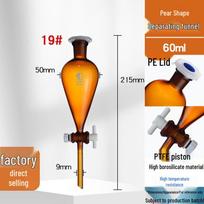 Graduotas kriaušės formos atskyrimo piltuvas su PTFE čiaupu ir sriegiu, 250/500/1000ml Brown PTFE Piston 60ml