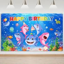 Shark Birthday Backdrop Banner Cartoon Shark Background for Boy Girl Birthday Decorations Under The Sea Shark Theme Party Suppli 59×39inch/150*100cm blue
