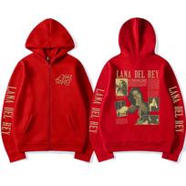 Retro Lana Del Rey Zip Up Hoodie Ultraviolence Music Album Hooded Sweatshirt Women Fashion Zipper Oversized Streetwear Y2K 6XL red