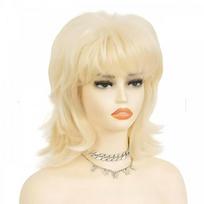 Perukas moterims, trumpi garbanoti plaukai su auksiniais kirpčiukais, Dolly Parton stiliaus, sintetiniai, pilni Blonde beige