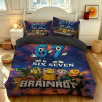 3PCS Duvet Cover SIX SEVEN 67 Brainrot Skull Print Bedding Set Kids Boys Dark Style Soft Microfiber Quilt Cover Pillowcases 135x200 brown