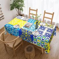 Portuguese Tiles Yellow And Blue Customized Rectangular Tablecloth Oilproof Table Cover for Dining Events Table Cloth 100X140CM