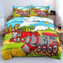 Cartoon Train Bedding Set Small Train Pattern Patterns Boy Duvet Cover Pillowcase bedroom decoration Single/Double Extra Size 140x210cm-2pcs